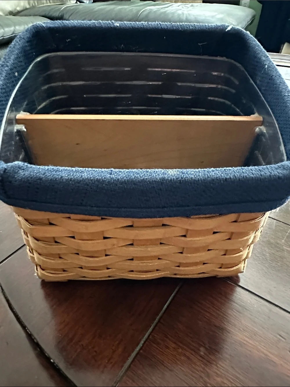 Longaberger Woven Basket with Navy Fabric Liner